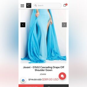 Jovani Vibrant Blue Off Shoulder Gown